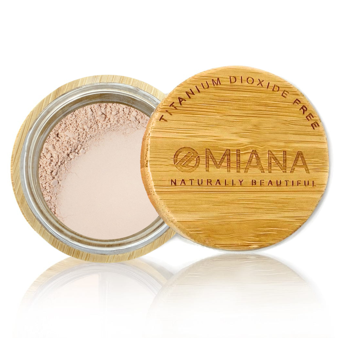 Omiana persuasive Loose Powder Mineral Foundation - Without Mica, Titanium Dioxide, & More! - swatch on white background